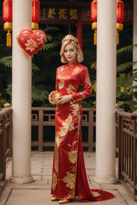 00085-full body, (blonde hair_1.3), woman,  lun4r_dr3ss,sexy, red cheongsam, gold embroidery, long sleeves, large ornate headdress, _l.png